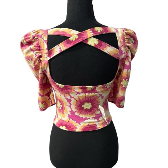 NWT! Free People Give Me More Floral Half Sleeve Crop Top - Size XS - Picture 8 of 9